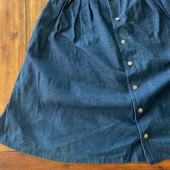 Vintage Chatts Island midi pleated blue denim jean flare skirt size 10 - Picture 3 of 13